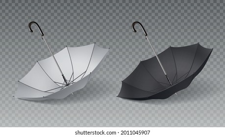 Two isolated realistic umbrella icon set umbrella canes opened and turned upside down vector illustration