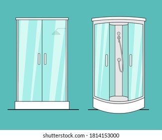 Two isolated shower cabins on a green background. Vector illustration.