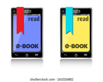 Two isolated smartphones with the text read ebooks written on their screen