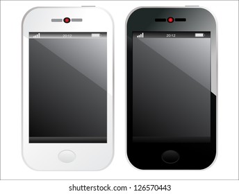 Two isolated smartphones with touchscreen.