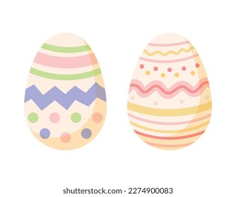 Two isolated vector painted Easter eggs. Cartoon traditional design element.