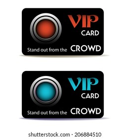 Two isolated VIP cards with the text stand out from the crowd written on each card