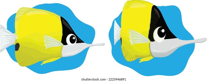 Two isolated Yellow Butterflyfish in cartoon style.