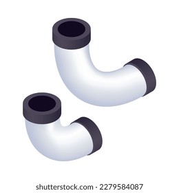 Two isometric bent pipes isolated vector illustration