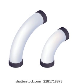 Two isometric bent pipes on white background isolated 3d vector illustration