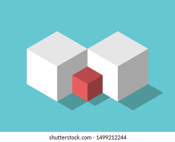 Zwei isometrische große weiße Elternwürfel und rote kleine Kind eins. Familie, Beziehung, Ehe, Kindheit und Erziehung Konzept. Flaches Design. EPS 8 Vektorillustration Illustration, keine Transparenz, keine Farbverläufe