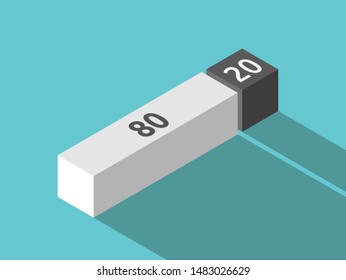 Two Isometric Blocks, White And Black. Pareto Principle, 80/20 Rule, Law Of The Vital Few Or Principle Of Factor Sparsity Concept. Flat Design. EPS 8 Vector Illustration, No Transparency, No Gradients