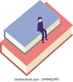 Two isometric books with a student