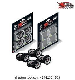 two isometric car wheel boxes, one closed and one open, on a white background