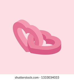 two isometric pink hearts linked together. vector romantic illustration. easy to edit and customize. eps 10