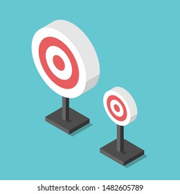 Two isometric targets, big and small, on turquoise blue background. Opportunity, marketing, achievement, ambition, choice concept. Flat design. EPS 8 vector illustration, no transparency, no gradients