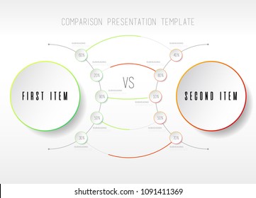 Two items  comparison vector template with circles.