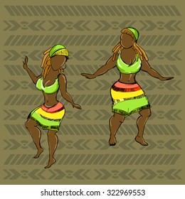 Two Jamaican Women In Dance, Vector Illustration