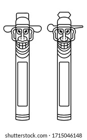 Two 'jangseung' vector line art illustrations set. Jangseung is a Korean traditional totem pole usually made of wood.