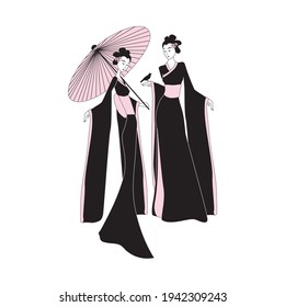 Two Japanese women, vector artwork 