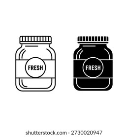 Two jar icon set with fresh label in outline and solid style