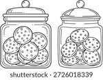 Two jars of cookies. Cookie jar with lid. Cookies in jar and container.