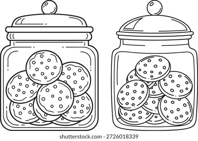 Dos tarros de galletas. Tarro de galletas con tapa. Galletas en tarro y recipiente.