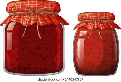 Two jars of red berry jam with checkered lids