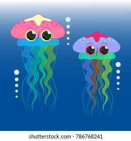 two jellyfish cartoon vector illustration