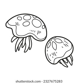 Two jellyfishes with tentacles outlined for coloring page isolated on white background