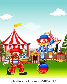 Two jesters performing in the amusement park illustration