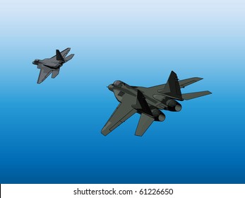 Two jet fighters in a dog fight, air duel