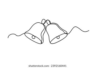 Two jingle bells, line art winter holidays design element, continuous line vector