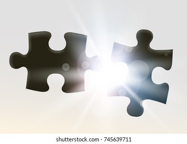 Two joining jigsaw  puzzle piece. Symbol of association and connection. Business strategy. Vector illustration