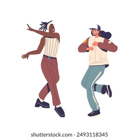 Two Joyful Dancer Girls Performing Tap Dance And Hip-hop Dance Styles. Vector Image Conveys Joy And Enthusiasm