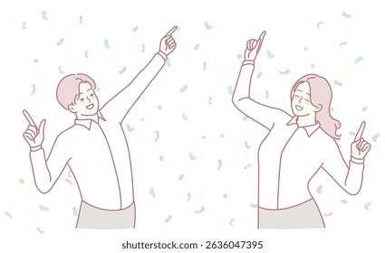 Two joyful individuals celebrate together with an explosion of colorful confetti, embodying happiness