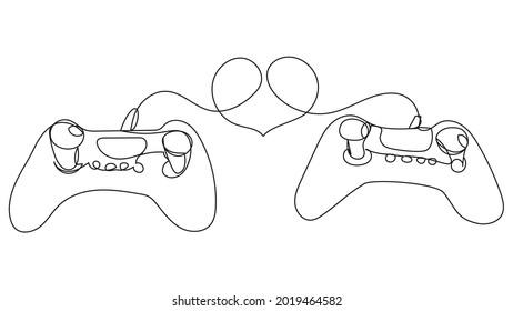 Two joysticks in one line on a white background. Love for games on the console. A symbol of entertainment, friendship and love.
