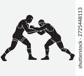 The two judokas fighters fighting men Wrestlers in Dynamic Pose in Minimalist Style with Black Silhouettes