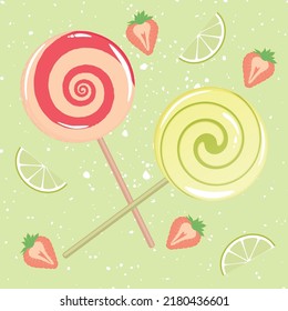 Two juicy fruit lollipops, vector illustration