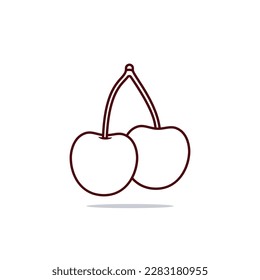 Two juicy red cherries isolated on light blue background. Healthy food concept.