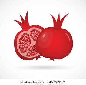 Two juicy ripe pomegranates. vector illustration isolated white background. 