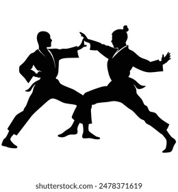  Dos Karate experto silueta Ilustración vectorial