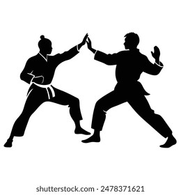  Dos Karate experto silueta Ilustración vectorial