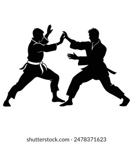  Dos Karate experto silueta Ilustración vectorial