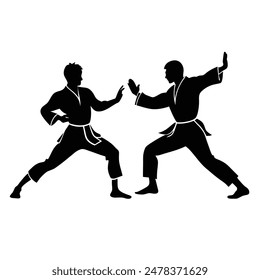  Dos Karate experto silueta Ilustración vectorial