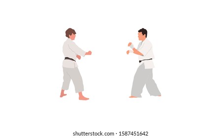 Two karate fighters vector isolated flat illustration