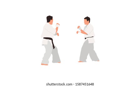 Two karate fighters vector isolated flat illustration