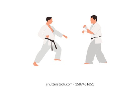 Two karate fighters vector isolated flat illustration