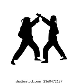 two karateka are fighting in silhouette on a white background vector illustration