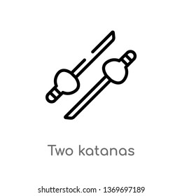 two katanas vector line icon. Simple element illustration. two katanas outline icon from weapons concept. Can be used for web and mobile