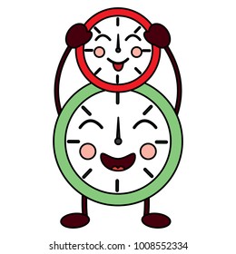 two kawaii clock character cartoon style