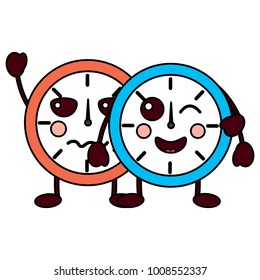 two kawaii clock character cartoon style