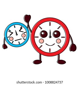 two kawaii clock character cartoon style