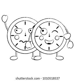 two kawaii clock character cartoon style