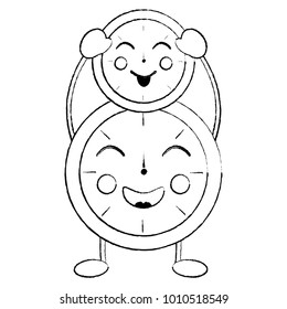 two kawaii clock character cartoon style